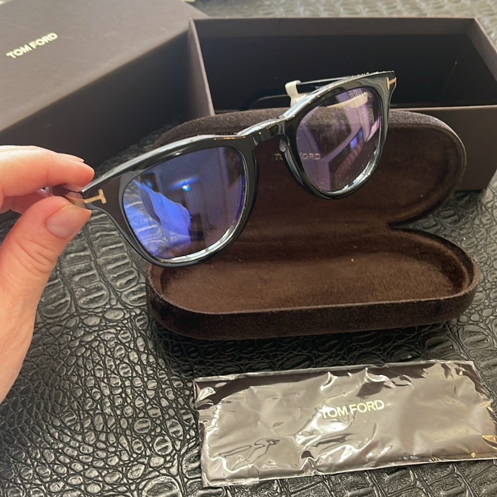 Tom Ford Black Frame Eye Glasses with Silver Hardware  #TF5488-B 001